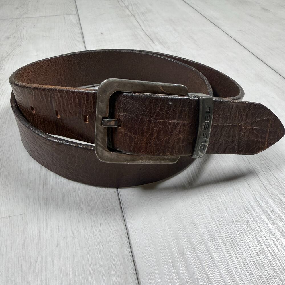 Diesel Cyber Grunge Vibe Brown Leather Y2K Belt Italian 100/40 Distressted